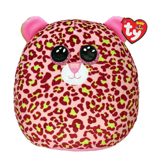 Lainey Leopard TY Squishy Beanie – Medium pink plush with green spots, glitter eyes, and ultra-soft fabric. Perfect cuddly gift for all ages.