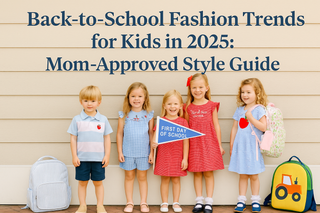 Back to School 2025 children’s boutique blog graphic with classic fonts, pastel colors, and Southern-inspired design.