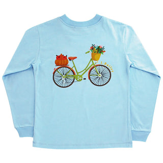 J. Bailey Girls Long Sleeve Logo Tee- Bicycle on Lt Blue