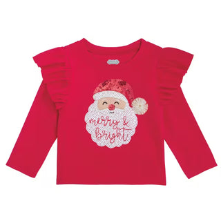 Mud Pie Girls Red Santa Sparkle Long Sleeve T-Shirt-Girls Long Sleeve Shirts-Simply Blessed Children's Boutique