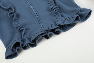 Cobalt Blue Zip Ruffle Hoodie and Flare Pant Set