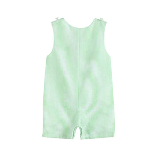 Green Seersucker Bunny Truck Romper