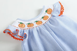Light Blue Pumpkin Smocked Flutter-Sleeve Playsuit