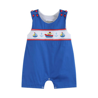 Blue & Red Boats Applique Smocked Romper