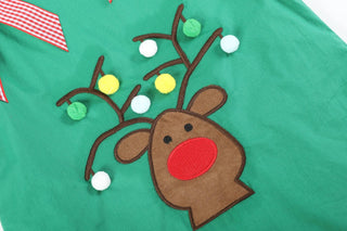 Green Swing Dress with Pompom Reindeer