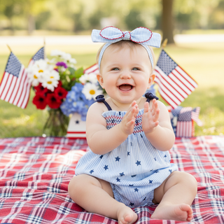 Seersucker Star Romper with Headband – Mud Pie-Infants-Simply Blessed Children's Boutique