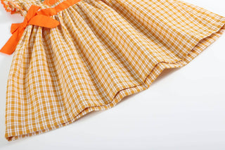 Orange Gingham Ruffle Pumpkin Bow Dress