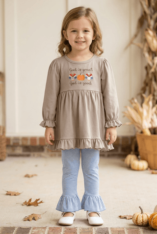 Millie Jay Girls Thanksgiving "God Is Great" Turkey Top and Ruffle Pant Set-Girls Outfit Sets-Simply Blessed Children's Boutique