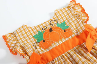 Orange Gingham Ruffle Pumpkin Bow Dress