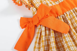 Orange Gingham Ruffle Pumpkin Bow Dress