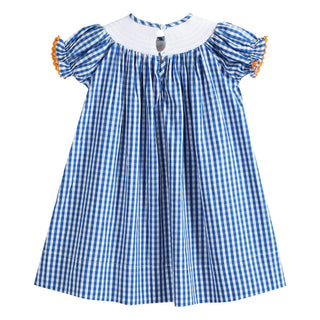 Royal Blue Gingham Pumpkin Smocked Bishop Dress