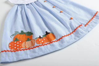 Light Blue Seersucker Pumpkin Baby Yoke Dress