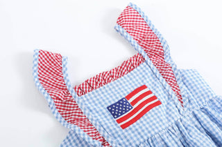 American Flag Gingham Ruffle Dress - Lil Cactus-Girls Dresses-Simply Blessed Children's Boutique