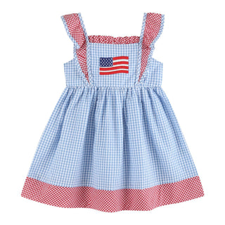 American Flag Gingham Ruffle Dress - Lil Cactus-Girls Dresses-Simply Blessed Children's Boutique