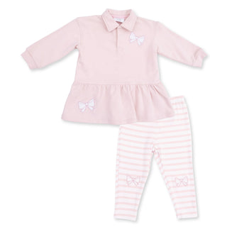 Angel Dear Bow Appliqué Polo Dress and Legging Outfit-Girls Outfit Sets-Simply Blessed Children's Boutique