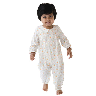 Angel Dear Pretty Pumpkin Trellis Smocked Romper-Girls One-Piece-Simply Blessed Children's Boutique