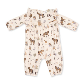 Angel Dear Pink Pretty Equestrian Ruffle Sleeve Romper-Girls One-Piece-Simply Blessed Children's Boutique