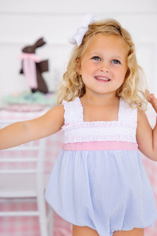 Babs Bubble (Seersucker) – Breakers Blue Seersucker/Sandpearl Pink | The Beaufort Bonnet Company-Girls One-Piece-Simply Blessed Children's Boutique