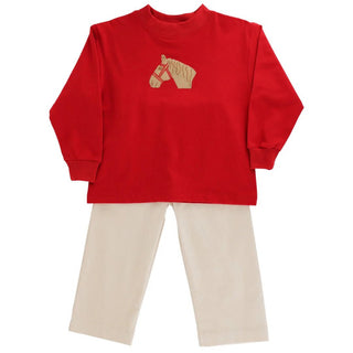 Bailey Boys Pony Pals Red Shirt with Khaki Pant Set-Misc.-Simply Blessed Children's Boutique