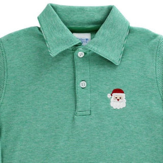 Bailey Boys Santa on Kelly Embroidered Microstripe Long Sleeve Polo-Misc.-Simply Blessed Children's Boutique