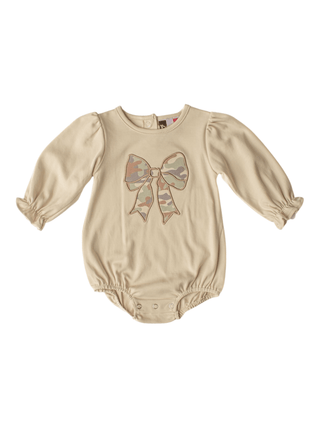 Banana Split Girls Long Sleeve Camoflauge Bow Bubble-Infants-Simply Blessed Children's Boutique