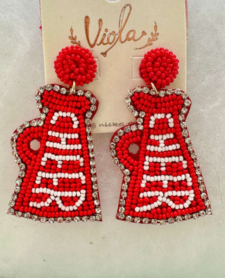 Beaded Red Cheer Earrings-Women's Earrings-Simply Blessed Children's Boutique