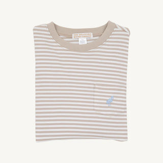 Long-Sleeve Carter Crewneck - Keeneland Khaki Stripe Barrington Blue from The Beaufort Bonnet Company