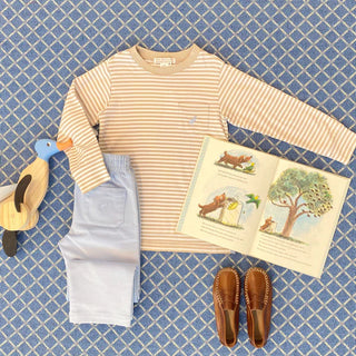 Long-Sleeve Carter Crewneck - Keeneland Khaki Stripe Barrington Blue from The Beaufort Bonnet Company