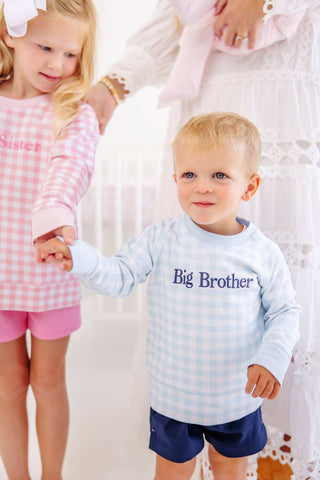 TBBC Big Brother Cassidy Comfy Crewneck - Buckhead Blue Gingham/Buckhead Blue/Nantucket Navy/Big Brother-Boys Sweatshirt/Pullover-Simply Blessed Children's Boutique