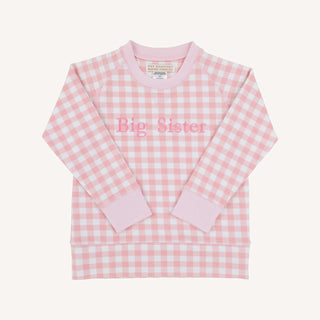 TBBC Big Sister Cassidy Comfy Crewneck - Palm Beach Pink Gingham/Palm Beach Pink/Hampton's Hot Pink/Big Sister-Girls Sweatshirt/Pullover-Simply Blessed Children's Boutique