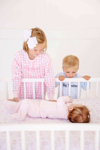TBBC Big Sister Cassidy Comfy Crewneck - Palm Beach Pink Gingham/Palm Beach Pink/Hampton's Hot Pink/Big Sister-Girls Sweatshirt/Pullover-Simply Blessed Children's Boutique
