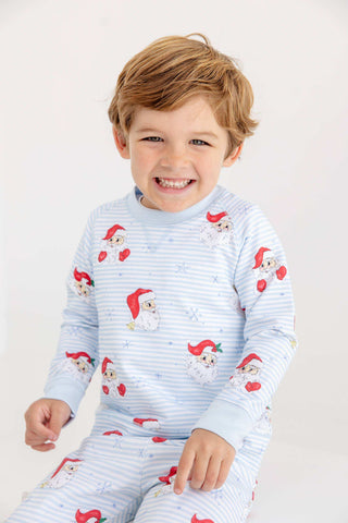 Cassidy Comfy Crewneck Boys French Terry - Dear Santa (Buckhead Blue Stripe)/Buckhead Blue by The Beaufort Bonnet Company