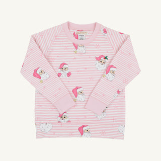Cassidy Comfy Crewneck Girl French Terry - Dear Santa (Palm Beach Pink Stripe)/Palm Beach Pink by The Beaufort Bonnet Company-Girls Sweatshirt/Pullover-Simply Blessed Children's Boutique