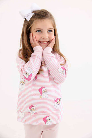 Girls Cassidy Comfy Crewneck - Dear Santa (Palm Beach Pink Stripe)/Palm Beach Pink by The Beaufort Bonnet Company