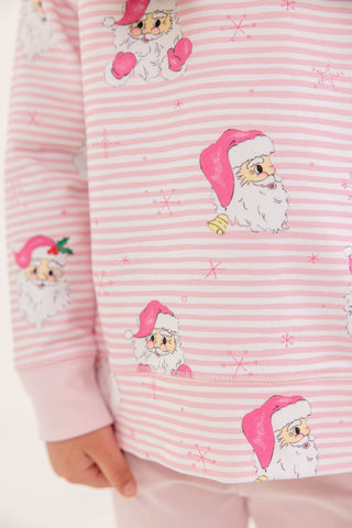 Girls Cassidy Comfy Crewneck - Dear Santa (Palm Beach Pink Stripe)/Palm Beach Pink by The Beaufort Bonnet Company