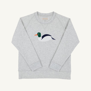 Cassidy Comfy Crewneck - Grantley Gray (Heathered)/Duck by The Beaufort Bonnet Company-Boys Sweatshirt/Pullover-Simply Blessed Children's Boutique
