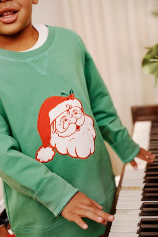 Cassidy Comfy Crewneck Boys French Terry - Kiawah Kelly Green/Santa by The Beaufort Bonnet Company - Simply Blessed Children's Boutique