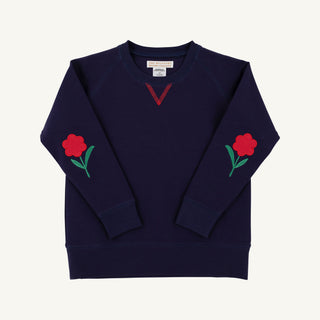 Girls Cassidy Comfy Crewneck - Nantucket Navy/Flowers by The Beaufort Bonnet Company-Girls Sweatshirt/Pullover-Simply Blessed Children's Boutique