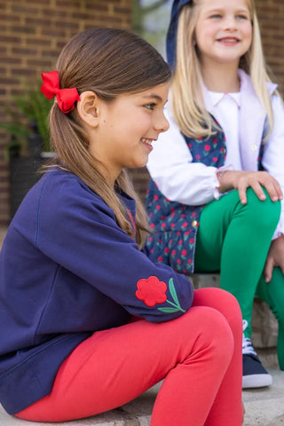 Girls Cassidy Comfy Crewneck - Nantucket Navy/Flowers by The Beaufort Bonnet Company-Girls Sweatshirt/Pullover-Simply Blessed Children's Boutique