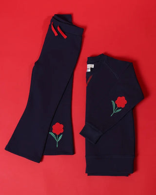 Girls Cassidy Comfy Crewneck - Nantucket Navy/Flowers by The Beaufort Bonnet Company-Girls Sweatshirt/Pullover-Simply Blessed Children's Boutique