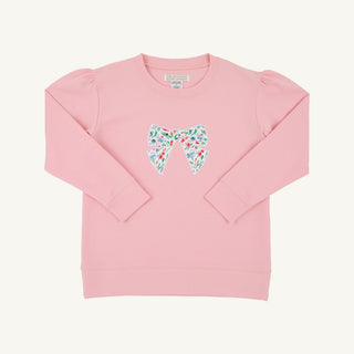 Cassidy Comfy Crewneck Puff Sleeve Sweatshirt - Sandpearl Pink/Fair St Floral/Bow by The Beaufort Bonnet Company - Simply Blessed Children's Boutique