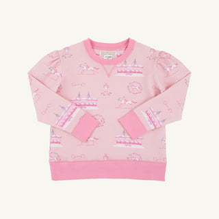 Girls Puff Sleeve Cassidy Comfy Crewneck – A Day at the Derby in Palm Beach Pink by The Beaufort Bonnet Company - Simply Blessed Children's Boutique