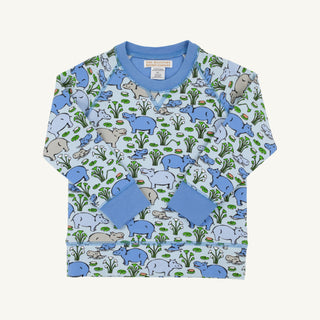 Cassidy Comfy Crewneck Boys FT - Bal Harbour Hippo (Beale Street Blue)/Sunrise Blvd Blue by The Beaufort Bonnet Company-Boys Sweatshirt/Pullover-Simply Blessed Children's Boutique