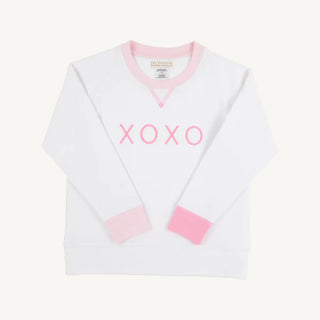 Girls Cassidy Comfy Crewneck – Worth Ave White/Palm Beach Pink/Hamptons Hot Pink/ XOXO | The Beaufort Bonnet Company