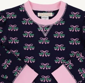 Cassidy Comfy Crewneck Puff Sleeve Sweatshirt - Beloved Bows/Pier Party Pink by The Beaufort Bonnet Company-Girls Sweatshirt/Pullover-Simply Blessed Children's Boutique