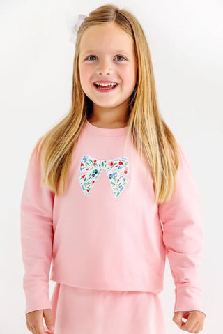 Cassidy Comfy Crewneck Puff Sleeve Sweatshirt - Sandpearl Pink/Fair St Floral/Bow by The Beaufort Bonnet Company - Simply Blessed Children's Boutique