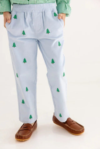 Critter Sheffield Pants - Corduroy - Buckhead Blue/Christmas Trees by The Beaufort Bonnet Company - Simply Blessed Children's Boutique