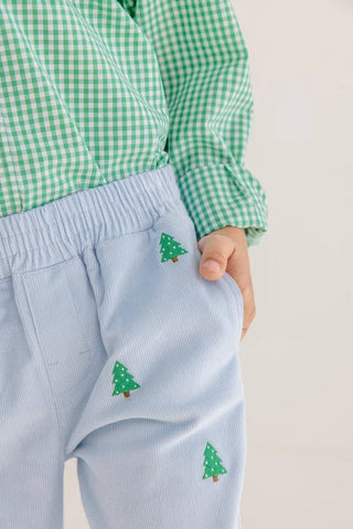 Critter Sheffield Pants - Corduroy - Buckhead Blue/Christmas Trees by The Beaufort Bonnet Company - Simply Blessed Children's Boutique