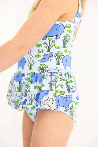 Grace Bay Bathing Suit - Bal Harbour Hippo (Beale Street Blue) by The Beaufort Bonnet Company-Girls Swimwear-Simply Blessed Children's Boutique