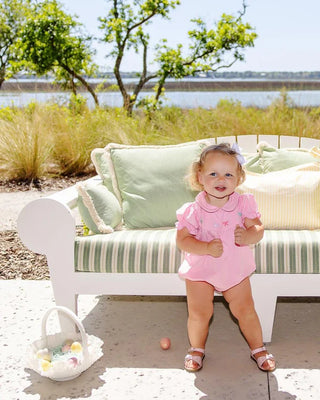 The Beaufort Bonnet Company Holly Bea Bubble pink bunny and bows baby girl Easter outfit with ruffle sleeves